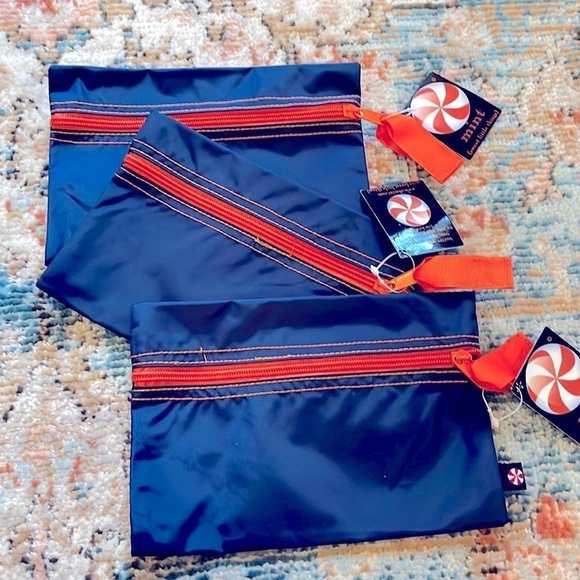 Nylon Zipper Bags Navy Blue Orange grosgrain ribbon NWT - Picture 1 of 3